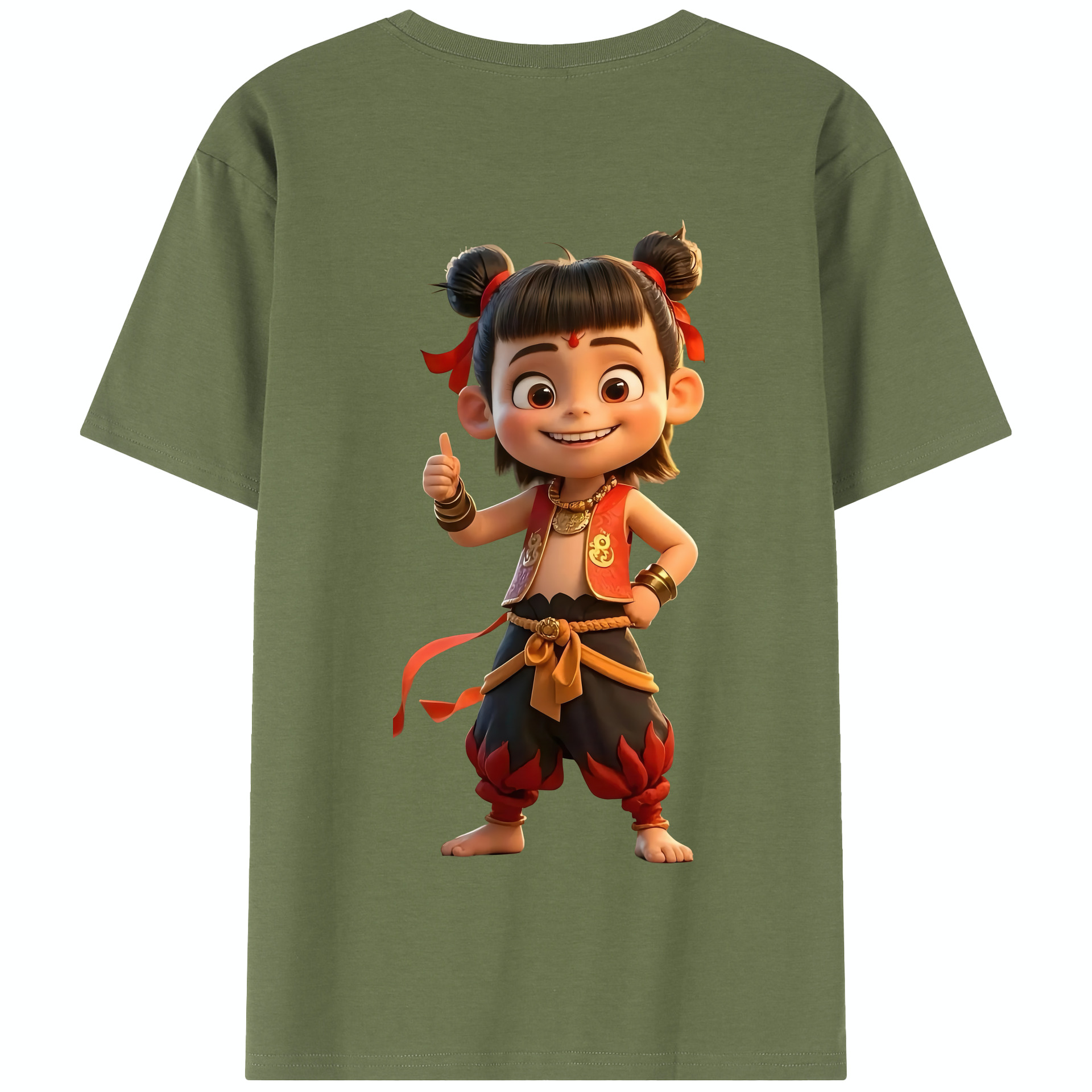 （画像用） Ne Zha 2 ナタ 魔童の大暴れ 綿100％半袖Tシャツ（背面プリント）